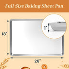 6 Pack Full Size Baking Sheet Pans, Aluminum Commercial Cookie Sheets Non-Stick, 26"x18"