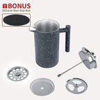 French Press Coffee Maker 34oz with Double-Insulated Stainless Steel Large Metal Coffee Press with 3 Layer Filtration System for Ultimate Coffee Tea Brewing in Travel Camping or Home