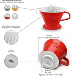 Creano Porcelain Coffee Dripper Red - Ceramic Cone Brewer - Pour Over Coffee Maker for Filter Bags Size 4 - Easy Manual Brew for pure Taste - also for Camping, Hiking
