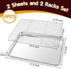 P&P CHEF 17.5 Inch Stainless Steel Baking Sheet with Rack Set (2 Pans+ 2 Racks), Cookie Sheets Baking Trays and Cooling Wire Racks, Oven & Dishwasher Safe, Pans with Flat Racks