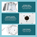 Elite Gourmet EKT-1203W 1350W Double Wall Insulated Cool Touch Electric Water Tea Kettle, BPA Free Stainless Steel Interior and Auto Shut-Off