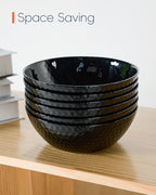 27 OZ Max Cereal Soup Bowl Set of 6, Opal Glass 7.2 inch Black Geometric Faceted Bowls for Ramen, Noodle, Salad, Fruit, Dishwasher and Microwave Safe