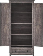 Farmhouse Kitchen Pantry Cabinet, 72" Tall Storage Cabinet with Adjustable Shelves & Barn Doors, Freestanding Kitchen Cupboard for Dining Room, Living Room, Gray