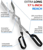 Shark BBQ Tongs for Steak, 17.5" Extra Long, Stainless Steel Grilling Tongs with Scissor Grip, Tong for Cooking, Kitchen & Outdoor Grill - Perfect Barbecue Tool & Gift for Grill Masters, Black