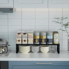 Expandable Spice Rack Kitchen Cabinet Shelf Organizer, Stackable Storage Shelves Racks, Adjustable Counter Shelving for Cabinets, Countertop, Cupboard,Pantry and More(2Packs/Black/Medium)