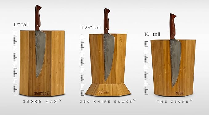 360KB MAX ™ - magnetic rotating knife block - w/top slots, capaciy for 20+ knives - largest in the 360 Knife Block ® family. (Honey Bamboo)
