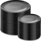 PULOTE 200PCS Black Plastic Plates - Heavy Duty Black Disposable Include 100 Each (10 inch Dinner & 7 inch Dessert) Plates, Disposable for Party, Birthday & New Year