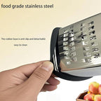 Professional 4-Sided Box Grater with Cut-Resistant Finger Cots - Stainless Steel Cheese & Vegetable Grater, Dishwasher Safe, Non-Slip Base & Ergonomic Handle - XL Multipurpose Kitchen Tool