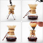 Pour Over Coffee Maker, 19 oz Borosilicate Glass Coffee Carafe with 100 PCS V60 Paper Filter, Wooden Collar & Cowhide rope, Glass Coffee dripper (Clear, 550 ml)