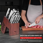MAD SHARK Knife Set for Kitchen with Block, 17pc Cutlery Set, Built-in Sharpener, German Stainless Steel, Non-slip Ergonomic Handle, Dishwasher Safe