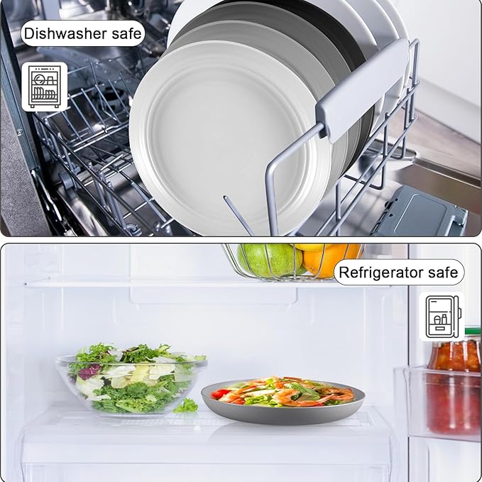 12 Pcs Unbreakable Deep Dinner Plates Set, 9 inch Reusable Plastic Wheat Straw Plates, Microwave and Dishwasher Safe Plate for Kitchen, Lightweight Plate for Dessert, BPA Free, 4 Colors