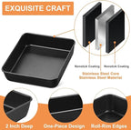 E-far 8 Inch Square Cake Pan Set of 2, Nonstick 8x8 Baking Pan with Stainless Steel Core, Black Metal Bakeware for Brownies Lasagna Cakes, Non-toxic & Easy Clean, 2 Inch Deep