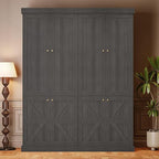 70.8" Tall Bookshelf with Doors, Farmhouse Modular Bookcase with 4-Tier Adjustable Shelves, Large Storage Cabinet for Home Office, Living Room, Black, Set of 2