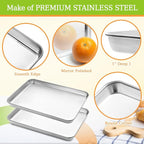 CEKEE Stainless Steel Cookie Sheets for Baking, 2PCS Stainless Steel Baking Sheet, Size 12 x 10 x 0.98 Inch，Heavy Duty & Easy Clean Baking Pans Tray Set