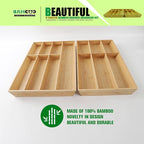 V-Shaped Extra Large Bamboo Drawer Organizer Set of 2, Kitchen Cutlery Tray Utensil Plate, Flatware&Silverware Storage Box, Wood Organizer for Bedroom, Living Room (19.6"x14.6" & 19.6"x12.4")