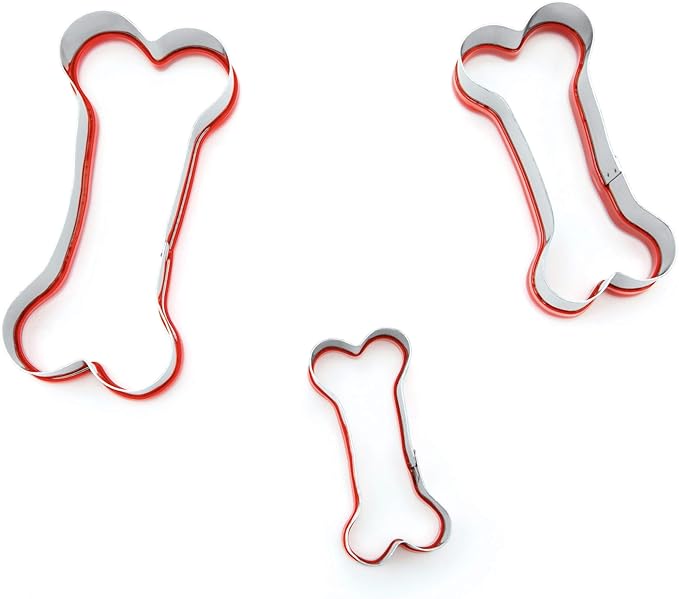 3-Piece Dog Bone Cookie Cutters Set - Dog Treats Cutters, Bone Shapes, 2.4" to 3.9" Soft PVC Coated