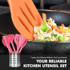 Chef Craft - Premium Silicone Kitchen Tools and Utensils Set, Non-Scratch, Withstands Temperatures up to 450°F, BPA-Free, 7 Piece Cooking Utensils Set, Pink