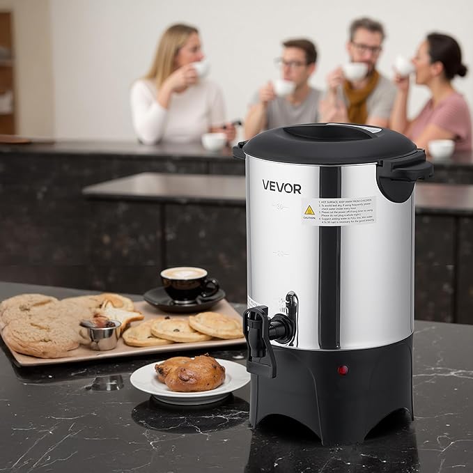 VEVOR Commercial Coffee Urn, 30 Cup 4.5 L Hot Beverage Dispenser with Dripless Faucet, Quick-Brewing Commercial Coffee Maker with Stainless Steel Liner, for Catering, Business, Church & Restaurant