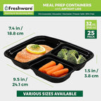 Freshware Meal Prep Containers [25 Pack] 3 Compartment with Lids, Food Storage Containers, Bento Box, Stackable, Microwave/Dishwasher Safe (32 oz)