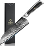 Sunnecko Santoku Knife 7 inch, Damascus Chef Knife VG-10 Steel Blade Japanese Knife, Sharp Kitchen Knife with Solid Handle Chopping Knife Perfect for Professional Home Use Cutting Knife