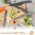 MasterChef Knife Block Set of 6 Kitchen Knives, Extra Sharp Stainless Steel Blades for Professional Cutting with Non Stick Coating & Soft Touch Easy Grip Handles in a Universal Holder, Earth Greys