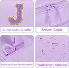 Initial Insulated Lunch Bag for Girls Kids, Back to School Gift, Reusable Leak-proof Lunch Box with Adjustable Strap for School Daycare Travel Picnic (Purple,J)