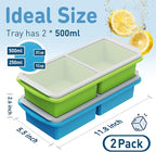 Silicone Freezer Tray with Lid Soup Freezer Container Molds with Steel Reinforced Rim Large Ice Cube Tray Makes 4 Perfect 2 Cup Portions Cubes Storage Food Ice Trays Kitchen Tools for Cooking 2 Pack