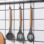 Silicone Cooking Utensils Set 5-Piece Non-Stick Kitchen Utensil Set, Wood Handle Heat Resistant Spatula Spoon Turner Soup Ladle Silicone Cooking Kitchen Gadgets BPA Free for Nonstick Cookware