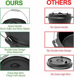 8 Piece Pre-Seasoned Dutch Oven Cooking Set Cast Iron Camping Kitchen Cookware Bakeware Skillets & Square Grill Pan w/Vintage Carrying Wood Box for Ourdoor Home BBQ Baking
