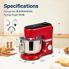 VIVOHOME Stand Mixer with Fermentation, One-Touch Presets Electric Dough Mixer with 6 Qt Bowl, Kitchen Standing Mixer for Baking, Cake with Flex Edge Beater, Bread Hook, Whisk, Red