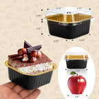 50 Pcs Mini Square Baking Cups with Lids,10oz Aluminum Foil Mini Cake Pans with Lids,Disposable Ramekins Cake Pans,300ml Dessert Cups Cupcake Pans for Wedding Birthday Party,Blackgold