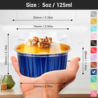 EUSOAR Disposable Ramekins with Lids, Royal Blue 50pcs 5oz Creme Brulee Ramekins Disposable, Muffin Liners Cups，Mini Cheesecake Foil Pans Dessert Containers with Lids for Party Favor Birthday