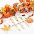 Liacere 200pcs Gold Plastic Forks - Heavyweight - 7.4 Inch Heavy Duty Forks - Gold Plastic Silverware Perfect For Parties & Weddings & Restaurants & New Year And Daily Using&Fall Decor