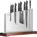 Large Magnetic Knife Holder16.15 x 11 Inches, Double Sided Magnetic Knife Block Without Knives, Stainless Steel Knife Storage Rack for Kitchen Counter With Strong Magnet Stand & Wood Base