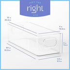 Plastic Food Storage 4 Pack Clear Container Bin with Handles for Organizing Kitchen, Pantry, Fridge, Freezer, Pantry,Bathroom. Stackable. 10"x4"3"