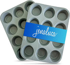 Jenaluca Silicone Cupcake & Muffin Pan for Baking - Set of TWO 12-cup pans, 12x9 Size, Non-stick, BPA Free, Dishwasher Safe - no cupcake liner needed