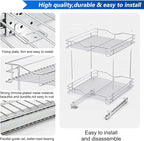FULGENTE Chrome Finish 2 Tier (17" W X 18" D) Pull Out Drawer Cabinet Organizer Heavy Duty Slide Out Pantry Shelves Sliding Basket Storage For Home Kitchen Bathroom Under Sink Organization