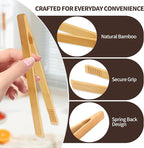 4 Pieces Natural Bamboo Toaster Tongs,Two Bamboo Toast Tongs of different lengths（9.8-Inch & 7.8-Inch),Long Tongs with Anti-slip Design,Heat-Resistant for Cooking and Serving