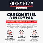 GreenPan x Bobby Flay 8" Carbon Steel Frying Pan Skillet, Pre-Seasoned Ready to Use, Nontoxic, PFAS-Free, Induction Compatible, High Heat & Oven Safe Durable Cookware, Cast Iron Alternative
