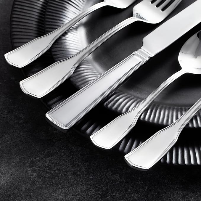 KINGSTONE 40-Piece Silverware Set, 18/10 Stainless Steel Flatware Set for 8, Tableware Cutlery Set, Utensil Sets for Home Restaurant, Mirror Finish, Dishwasher Safe
