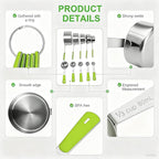 Measuring Cups and Spoons Set, Stainless Steel 10 Piece for Cooking and Baking (5 Cups + 5 Spoons, Green Handle)