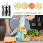 Rotary Cheese Grater with Handle Vegetable Shredder Round Kitchen Slicer Mandoline Grater for Vegetable, Nuts, Chocolate, Cheese, White, 3 Stainless Steel Blades