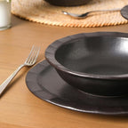 Stone Lain Oasis 12-Piece Dinnerware Set Stoneware, Dishwasher and Microwave Safe Plates and Bowls Set, Dish Set for 4, Black