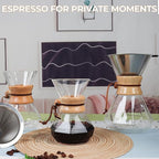 Pour Over Coffee Maker 800ml with 304 Stainless Steel Filter and Wooden Collar Holder Borosilicate Glass Drip Coffeemaker Server Set Clear Hand Brew Dripper Carafe for Home Camping Travel 27oz
