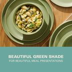 Gibson Home Fairhope 12-Piece Matte Green Melamine Dinnerware Set – Durable Lightweight Plates and Bowls, Kitchen Dining Set