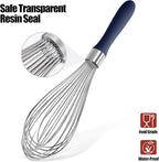 18/8 Stainless Steel Balloon Whisk, Doosu Kitchen Whisk for Cooking Handheld Egg Beater with Rust-Proof Sturdy Wires & Non-Slip Silicone Handle for Beating, Stirring, Blending (12 Wires, Navy Blue)