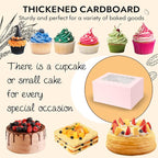 JCD 8Pcs Pink Cake Cupcake Combo Boxes Clear Lid with 2 Cupcake Holes -Clear Window Bento Cake Boxes for Bakery Baking Supplies(Pink 1+2/8Pcs)