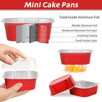 200 Pack 10 oz Red Square Mini Cake Pans with Lids, Mini Loaf Pans with Lids, Aluminum Foil Square Brownie Baking Cups for Ramekins Muffin Cupcake Wedding Birthday Party