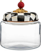 MACKENZIE-CHILDS Courtly Check Kitchen Canister, Decorative Black-and-White Glass Storage Jar with Lid, Small