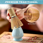 Matcha Whisk Set,Includes Ceramic Matcha Bowl, Bamboo Matcha Whisk and Holder, Bamboo Scoop and Spoon, Scoop Rest, Sifter and Tea Towel,Traditional Japanese Matcha Tea Ceremony Set Gift(Blue)